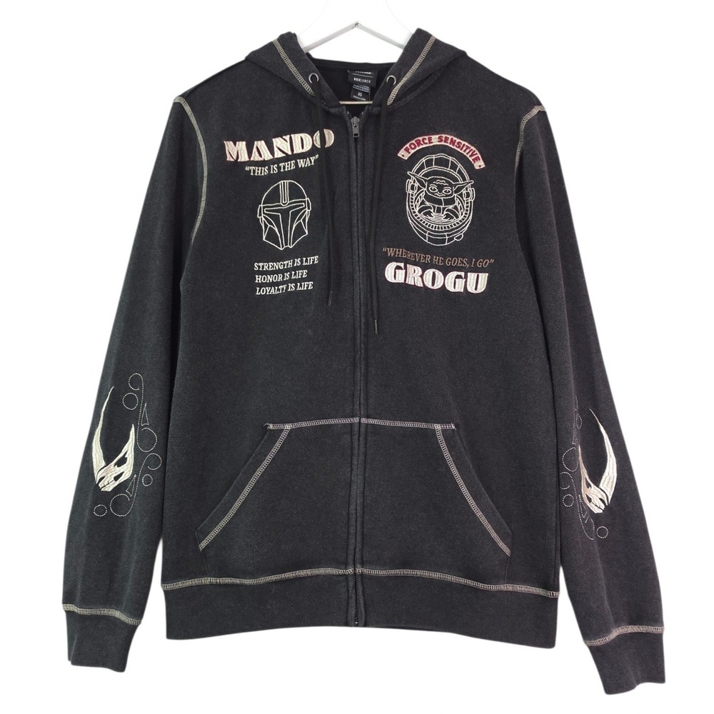 Star Wars The Mandalorian Grogu & Mando Embroidered Icons Zip Hoodie Mens XS
